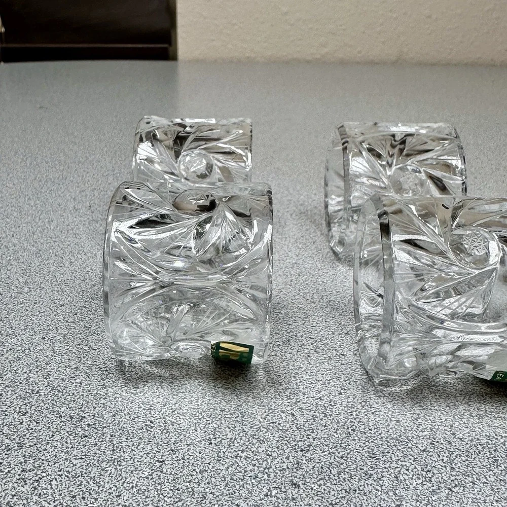 Set Of 6 Irena Crystal Napkin Holder Ring Pinwheel Starburst Poland Tablescape